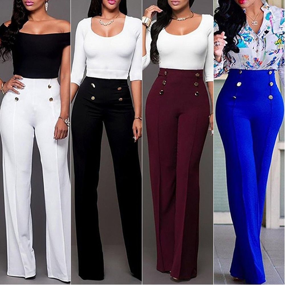 Casual Solid High Waisted Pants  Women high waist pants, Casual office  attire, High waisted pants